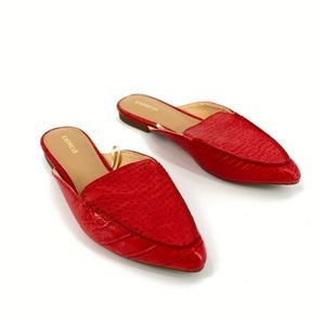 EXPRESS red snake skin pointy toe mules